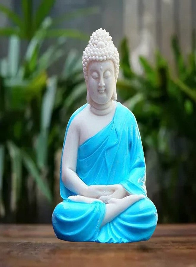 The Advitya تمثال بوذا أدفيتيا المتأمل جالسًا | هدية فريدة من نوعها، مصنوعة يدويًا من الرخام الصناعي، قطعة ديكور منزلي، تحفة فنية وفقًا لمبادئ فنغ شوي (أزرق، 5.5 بوصة)، تمثال - Image 1